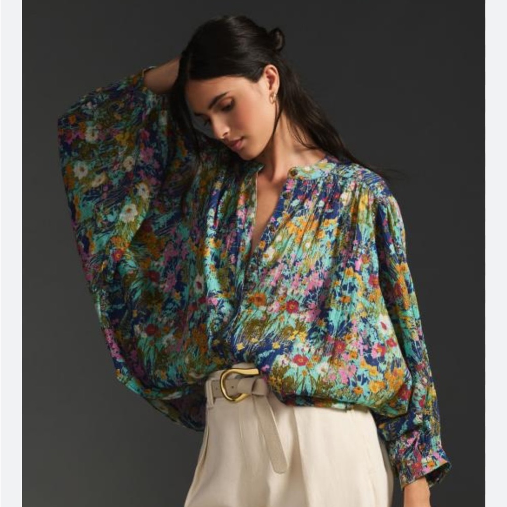 Anthropologie THE SIDNEY PRINTED BATWING YELLOW MOTIF BLOUSE